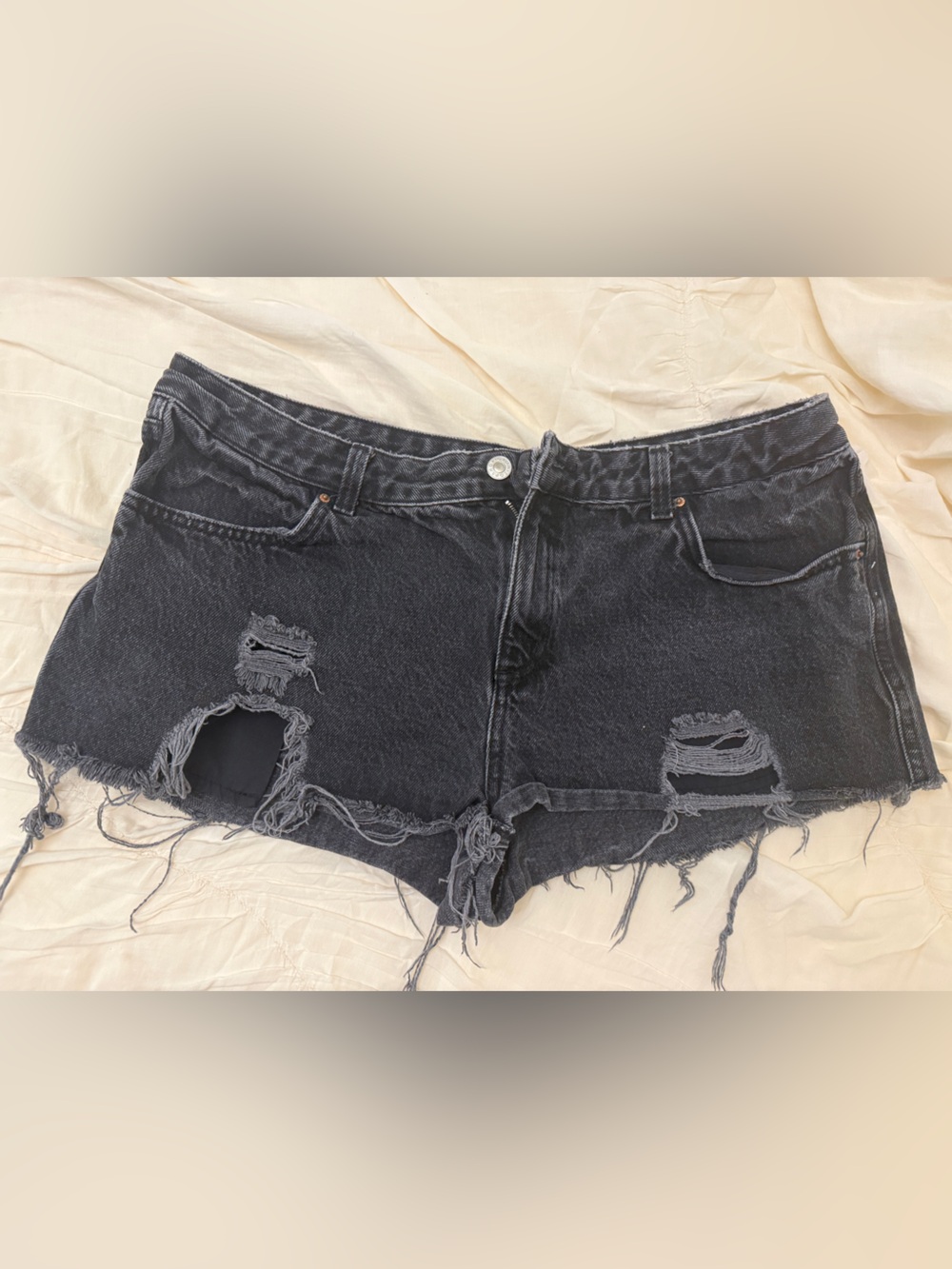 Topshop Distressed Black Denim Shorts